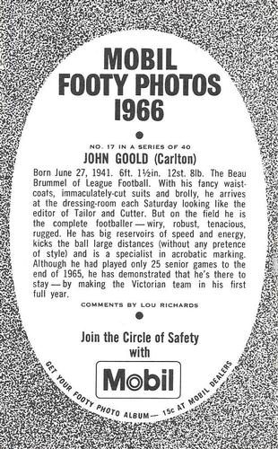 1966 Mobil Footy Photos VFL #17 John Goold Back